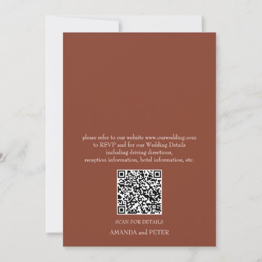 Einfache moderne QR Code Floral Terracotta Wedding Einladung (Rückseite)