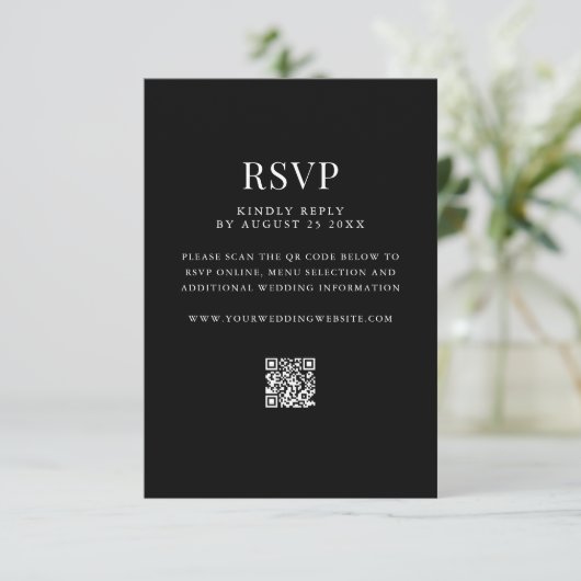 Einfache moderne QR-Code-Hochzeit RSVP Karte (Stehend Vorderseite)