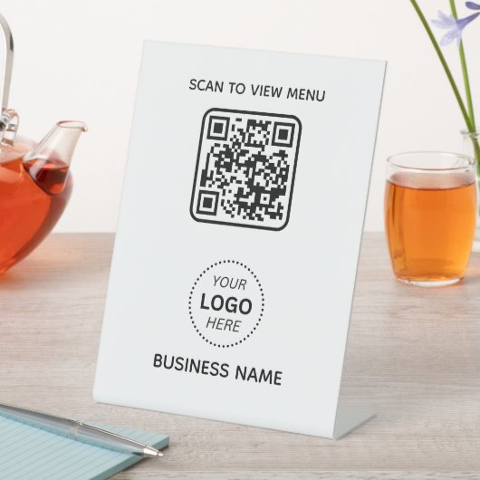 Einfache moderne QR-Code-Menü Geschäftsname und Lo Sockelschild (In Situ)