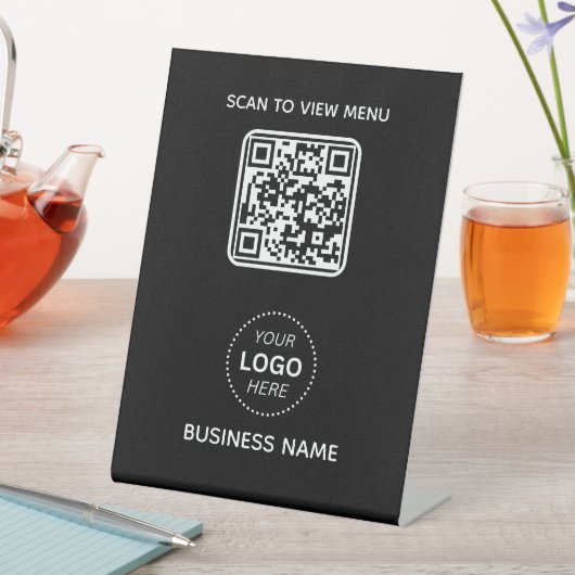 Einfache moderne QR-Code-Menü Geschäftsname und Lo Sockelschild (In Situ)