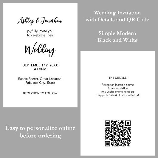 Einfache, moderne QR Code UAWG Wedding Einladung