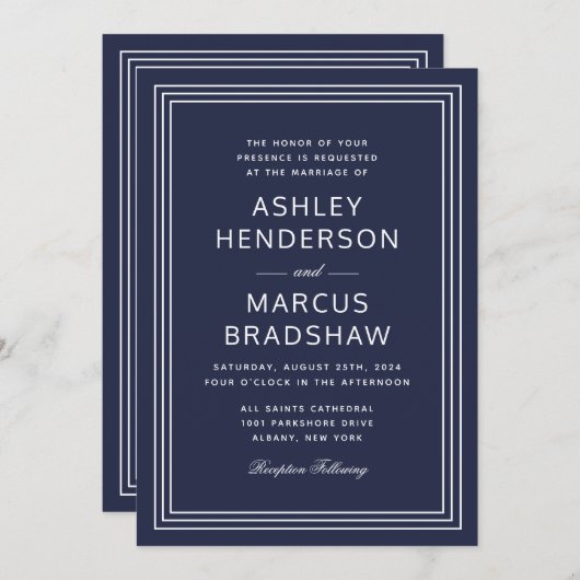 Einfache moderne Rahmen Elegante Hochzeit der Mari Einladung (Vorne/Hinten)