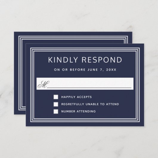 Einfache moderne Rahmen Elegante Marine UAWG RSVP Karte (Vorne/Hinten)