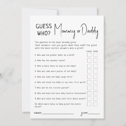 Einfache, moderne Ratgeber, wer Mama- oder Daddy-K Einladung (Vorderseite)