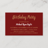 Einfache & moderne, Red & Gold Geburtstagsparty Visitenkarte (Vorderseite)