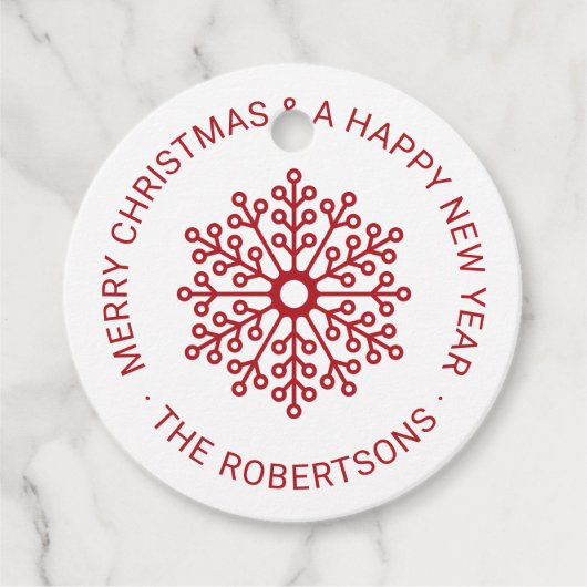 Einfache moderne Red Snowflake Frohe Weihnachten Geschenkanhänger (Vorderseite)