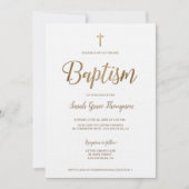 Einfache, moderne, reine, weiße Cross-Girl-Taufe Einladung (Vorderseite)