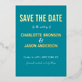 Einfache moderne Retro-Aquamarin Save the Date Gol Folieneinladung
