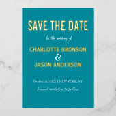 Einfache moderne Retro-Aquamarin Save the Date Gol Folieneinladung (Vorderseite)