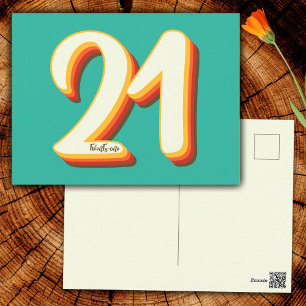 Einfache moderne Retro Groovy 21. Geburtstag Postkarte