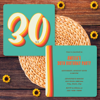 Einfache moderne Retro Groovy 30. Geburtstag Einladung