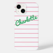 Einfache, moderne Retro-Rosa und grüne Streifen Case-Mate iPhone Hülle (Rückseite)