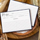 Einfache moderne Rezept Card Navy Blue