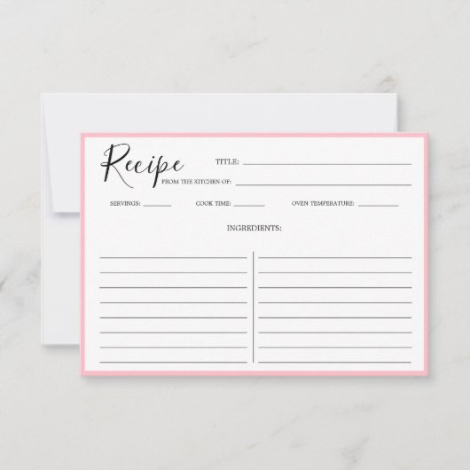 Einfache moderne Rezept-Karte Rosa (Vorderseite)