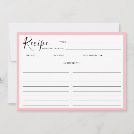 Einfache moderne Rezept-Karte Rosa Einladung (Vorderseite)
