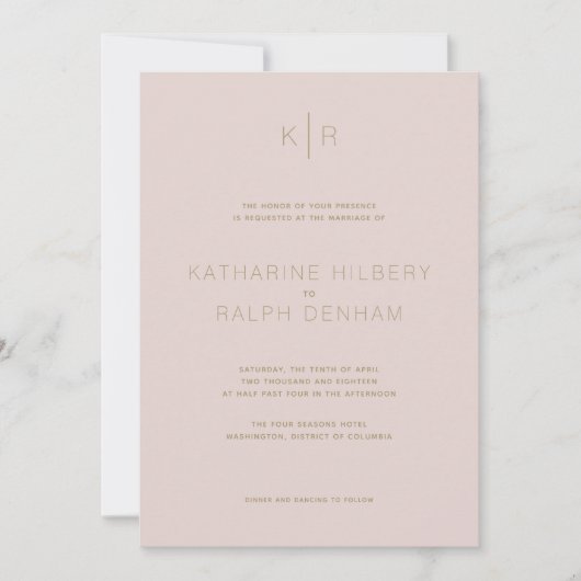 Einfache, moderne rosa Beige Einladung zur Hochzei (Vorderseite)