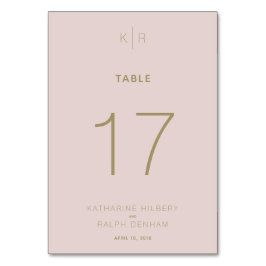 Einfache moderne rosa Beige Hochzeitskarte für die Tischnummer