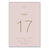 Einfache moderne rosa Beige Hochzeitskarte für die Tischnummer (Vorderseite)