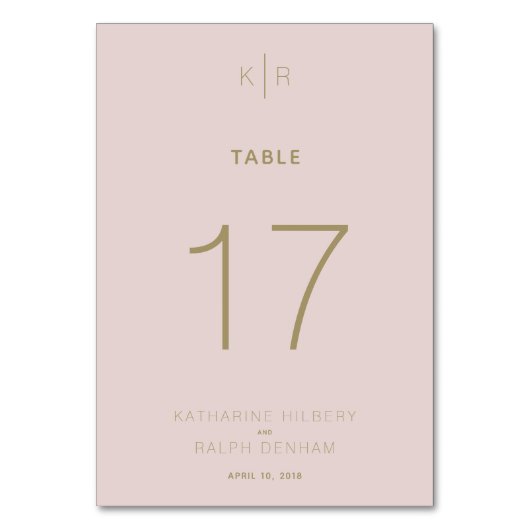 Einfache moderne rosa Beige Hochzeitskarte für die Tischnummer (Vorderseite)