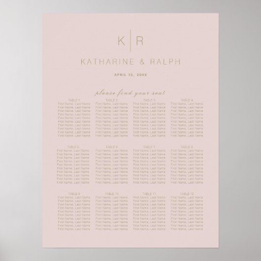 Einfache, moderne rosa Beige Hochzeitstabelle Poster (Vorne)