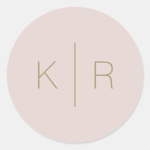 Einfache, moderne rosa Beige Monogram Wedding Runder Aufkleber