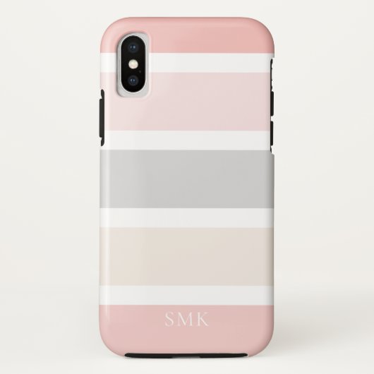Einfache, moderne rosa Creme Streifen Monogramm Case-Mate iPhone Hülle (Rückseite)