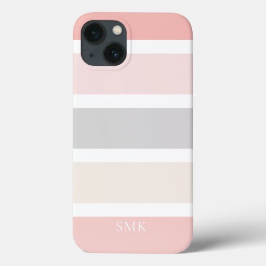 Einfache, moderne rosa Creme Streifen Monogramm Case-Mate iPhone Hülle (Rückseite)