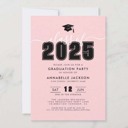 Einfache moderne rosa Graduierungsparty Einladung (Vorderseite)