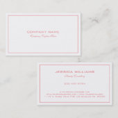 Einfache, moderne, rosa Grenze auf Weiß Visitenkarte (Vorne/Hinten)