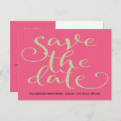 Einfache, moderne, rosa grüne Hochzeit spart das D Postkarte (Vorne/Hinten)