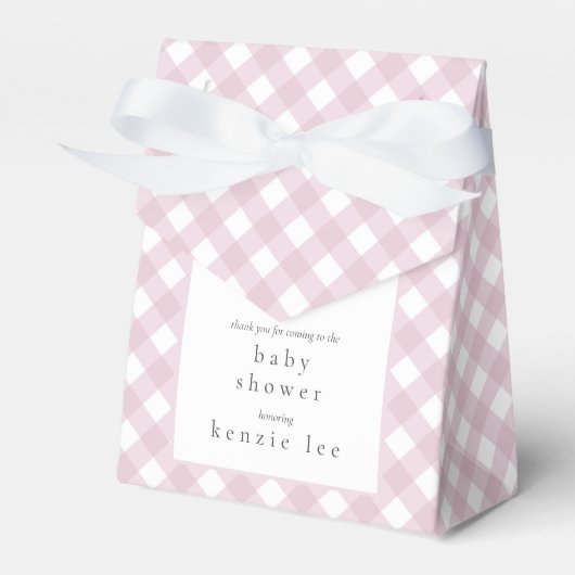 Einfache moderne, rosa Karierte Bow Baby Dusche Geschenkschachtel (Vorderseite)