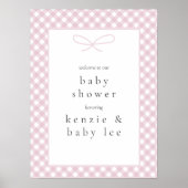 Einfache moderne, rosa Karierte Bow Baby Dusche Wi Poster (Vorne)