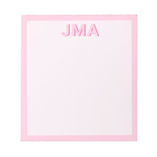 Einfache, moderne rosa Monogramm Notizblock (Vorderseite)