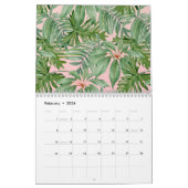Einfache, moderne, rosa Palm tropische Blätter Wal Kalender (Feb 2026)