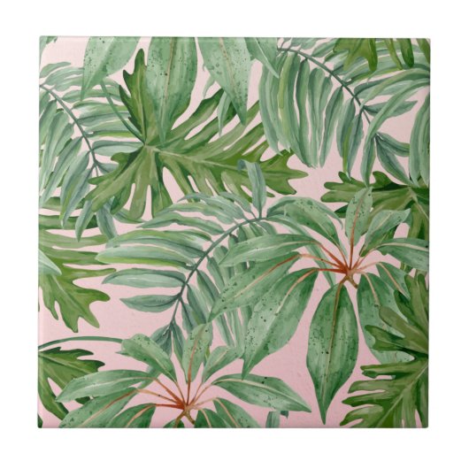 Einfache, moderne, rosa Palmblätterblätter tropisc Fliese (Vorderseite)