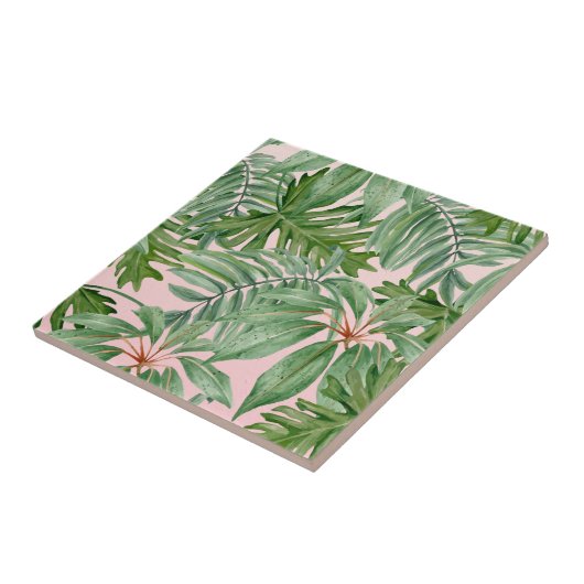 Einfache, moderne, rosa Palmblätterblätter tropisc Fliese (Seite)