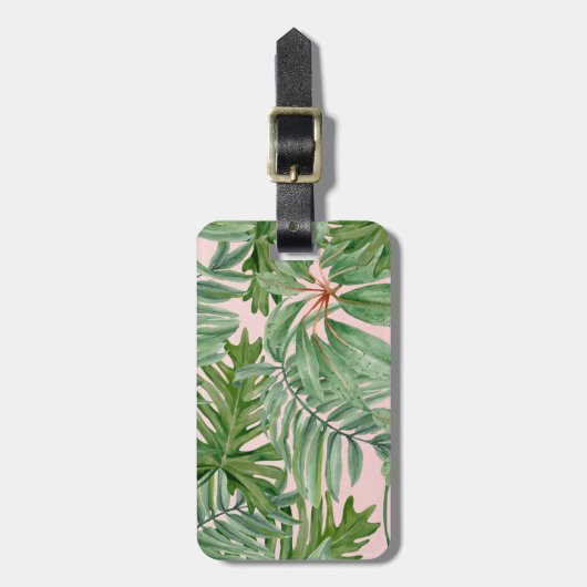 Einfache, moderne, rosa Palmblätterblätter tropisc Gepäckanhänger (Vorderseite vertikal)