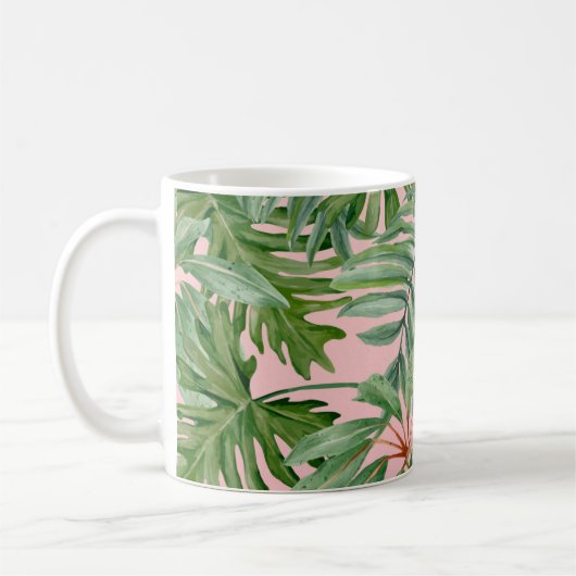 Einfache, moderne, rosa Palmblätterblätter tropisc Kaffeetasse (Links)