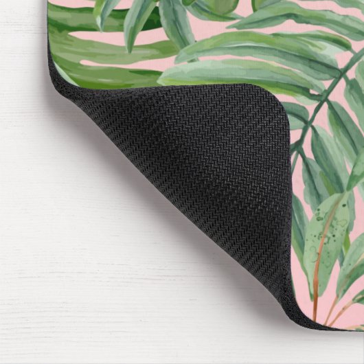 Einfache, moderne, rosa Palmblätterblätter tropisc Mousepad (Ecke)
