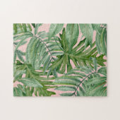 Einfache, moderne, rosa Palmblätterblätter tropisc Puzzle (Horizontal)