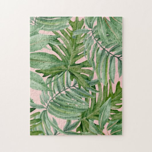 Einfache, moderne, rosa Palmblätterblätter tropisc Puzzle (Vertikal)