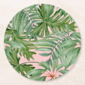 Einfache, moderne, rosa Palmblätterblätter tropisc Runder Pappuntersetzer (Vorderseite)