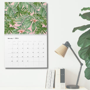 Einfache moderne rosa Palmen tropische Blätter Wan Kalender