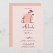 Einfache, moderne, rosa Palmenhaine, Strand Hochze Einladung (Vorne/Hinten)