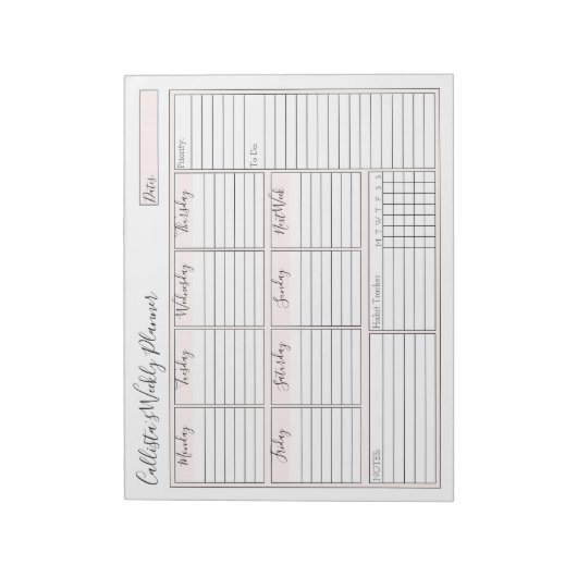 Einfache, moderne rosa, weiße, wöchentlich geferti notizblock (Rotiert)