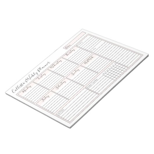 Einfache, moderne rosa, weiße, wöchentlich geferti notizblock (angewinkelt)