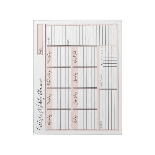 Einfache, moderne rosa, weiße, wöchentlich geferti notizblock (Rotiert)