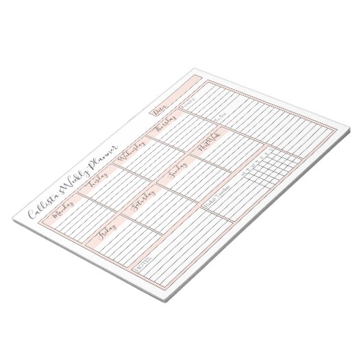 Einfache, moderne rosa, weiße, wöchentlich geferti notizblock (angewinkelt)