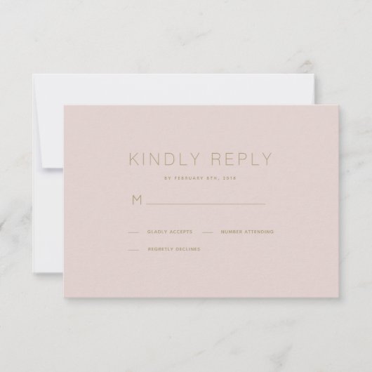Einfache, moderne rosafarbene Beige-Hochzeitkarte RSVP Karte (Vorderseite)