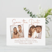Einfache moderne Rose Gold 2 Foto Save the Date Ka (Stehend Vorderseite)